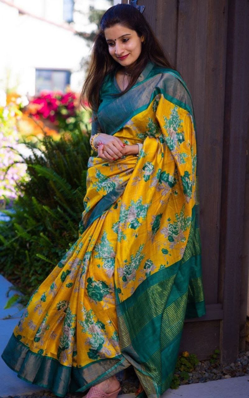 MG 496 Linen Gold Jari Digital Printed Designer Saree Wholesalers In Delhi